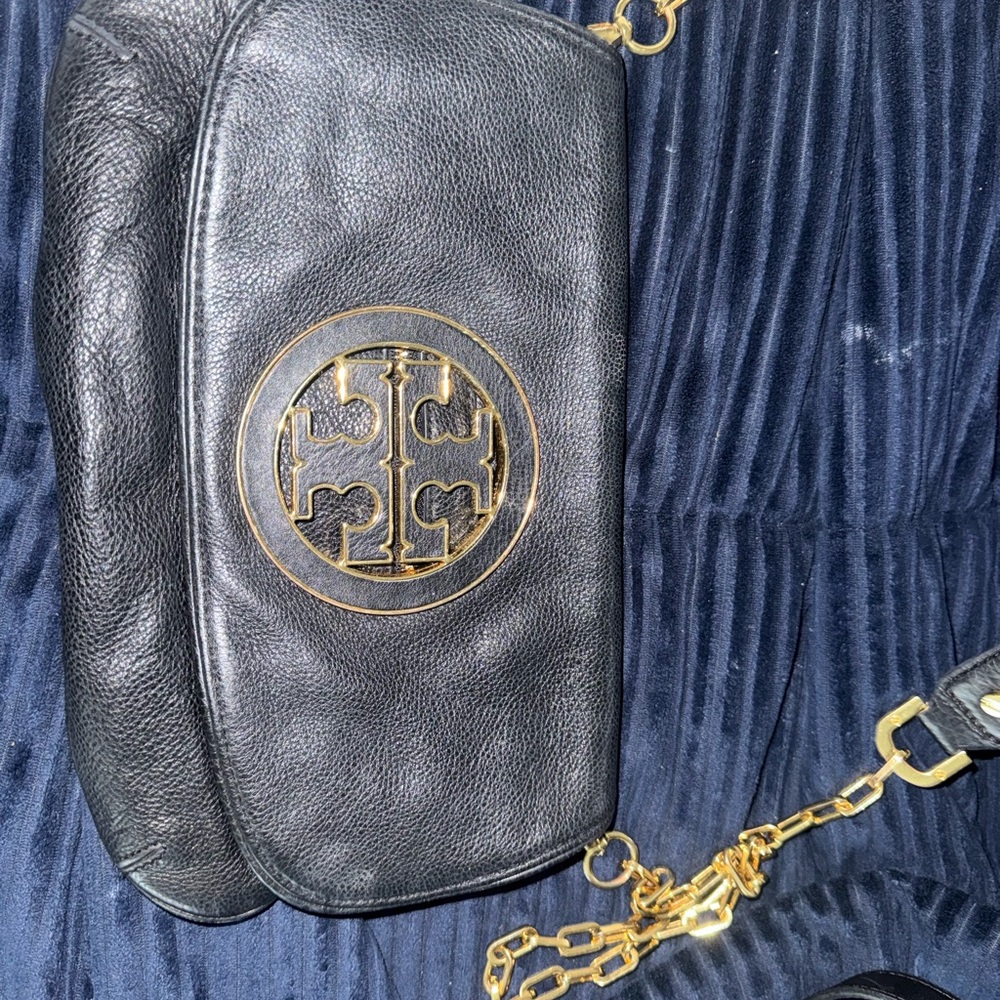 Tory Burch Black Leather Bag with Gold Accents